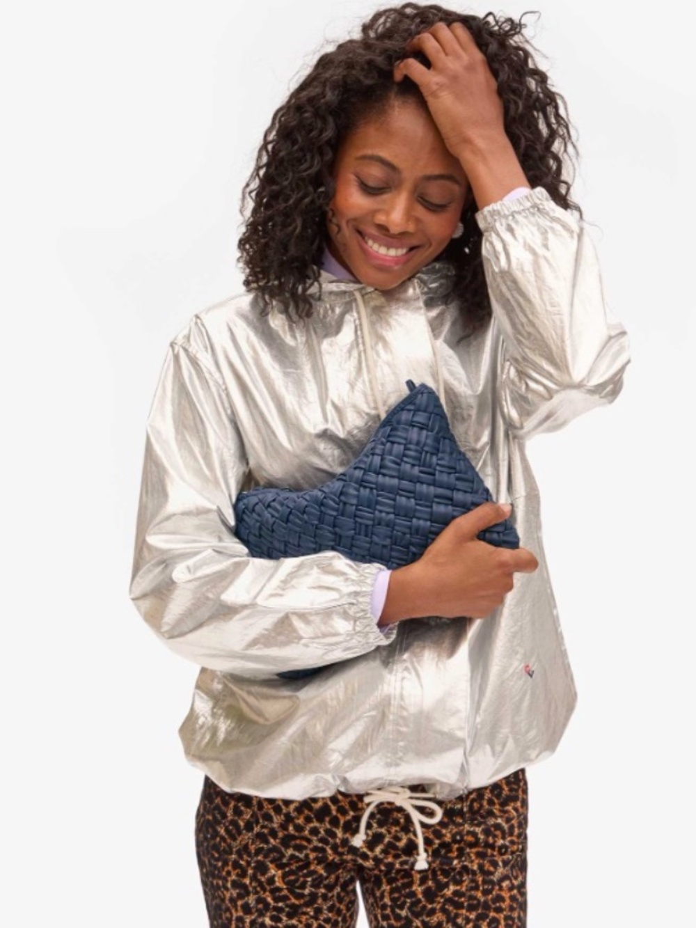 CLARE V : FLAT CLUTCH W/ TABS : BRIGHT NAVY PUFFY WOVEN NWOT - Picture 2 of 9